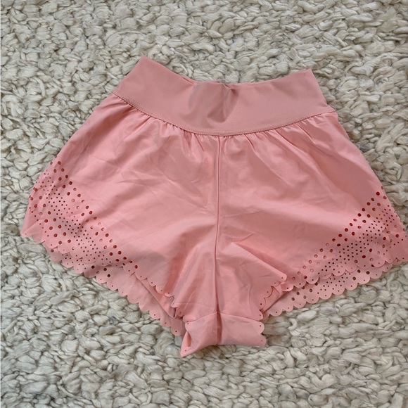 Girl’s Simply Southern YS Peach Scalloped Eyelet Athletic Shorts - Picture 1 of 5